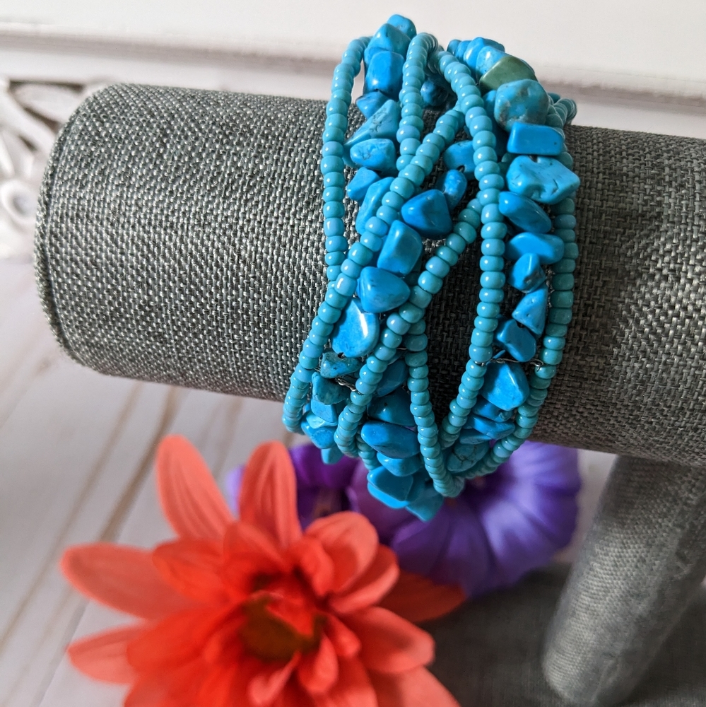 Faux Turquoise Boho Style Cuff Bracelet